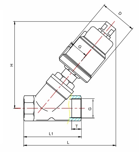 Válvula de assento de ângulo de controle de rosca