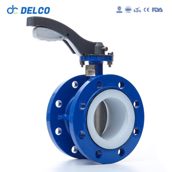 PTFED Sealed Cast Iron Flanged Manual Butterfly Valve