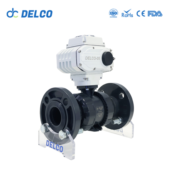 DELCO Electric Double Union Flange Type Plastic PVC Ball Valve